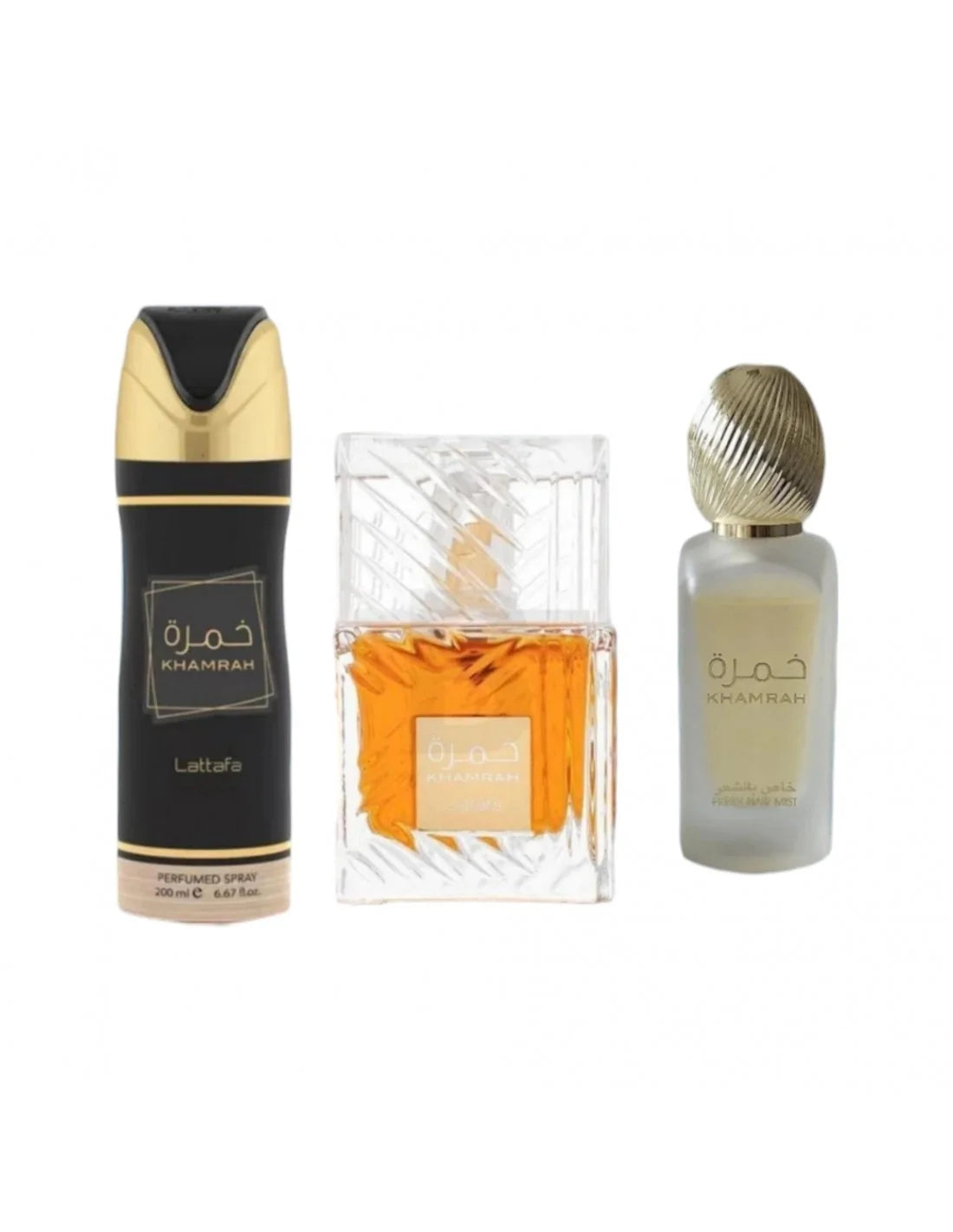 Set Lattafa KHAMRAH - Eau de Parfum 100 ml, Deodorant Spray 200 ml, Hair Mist 50 ml